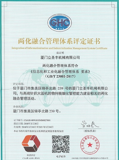 Integration of Informationization and Industrialization Management System Certificate
